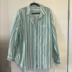 Old Navy Green and White Striped Button Down Shirt